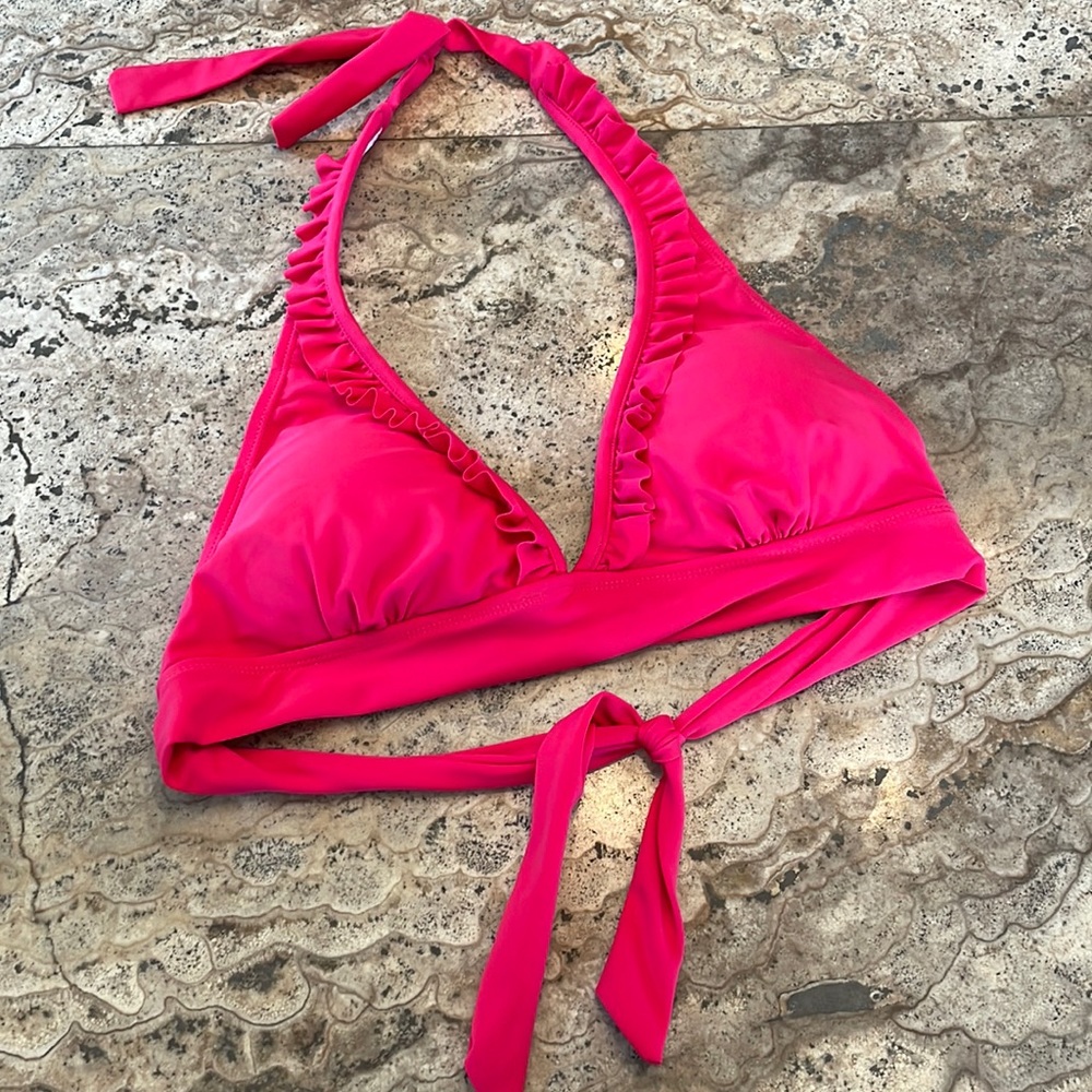 Point Zero Ocean Pink Ruffle Bikini Top - Size 12